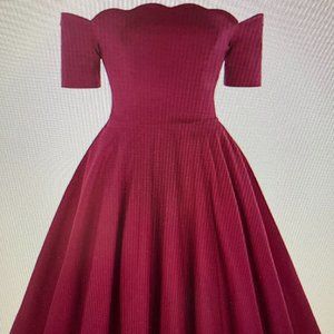 Off Shoulder Short Sleeve Midi Swing Dress